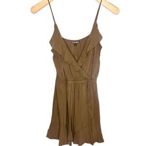 Express Olive Green Ruffle Spaghetti Strap Mini Dress Flowy Summer Size S | EUC